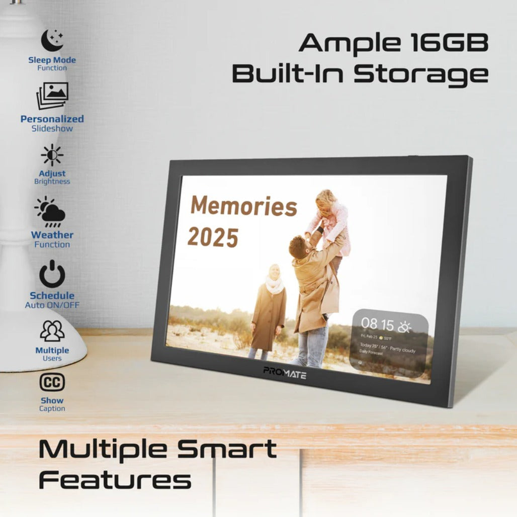 Promate Memoria-10 - 10.1" Vibrant Full HD Smart Multimedia Wi-Fi Digital Photo Frame