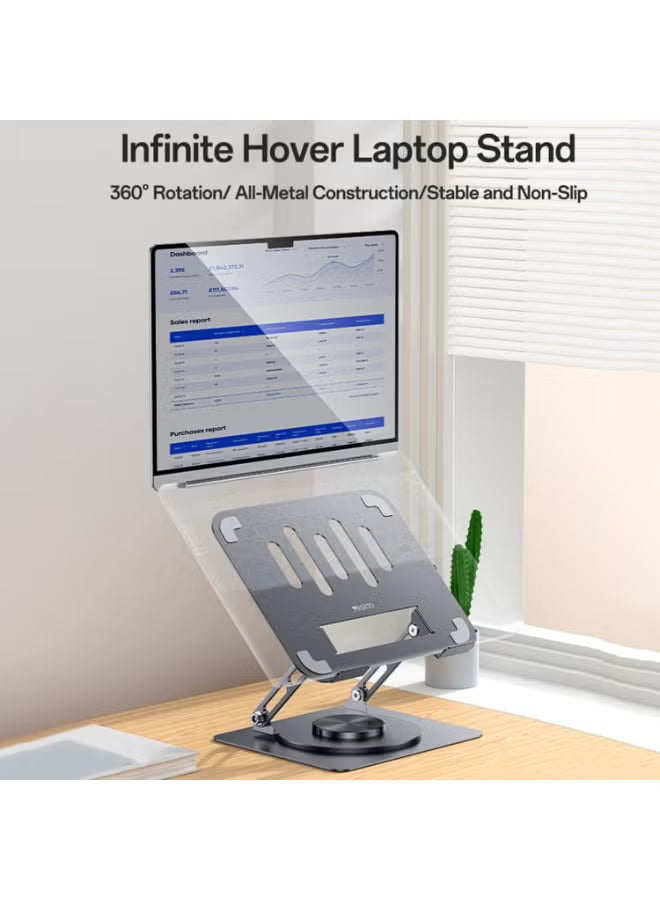 Yesido LP08 360° Rotating Adjustable Metal Laptop Stand - Ergonomic, Foldable Desktop Holder with Heat Dissipation for Laptops & Tablets