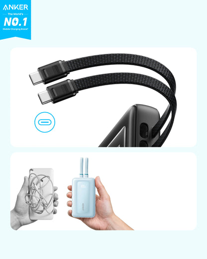 Anker Zolo Power Bank (10K,35W,Built-In Dual USB-C Cables) - A1680H12