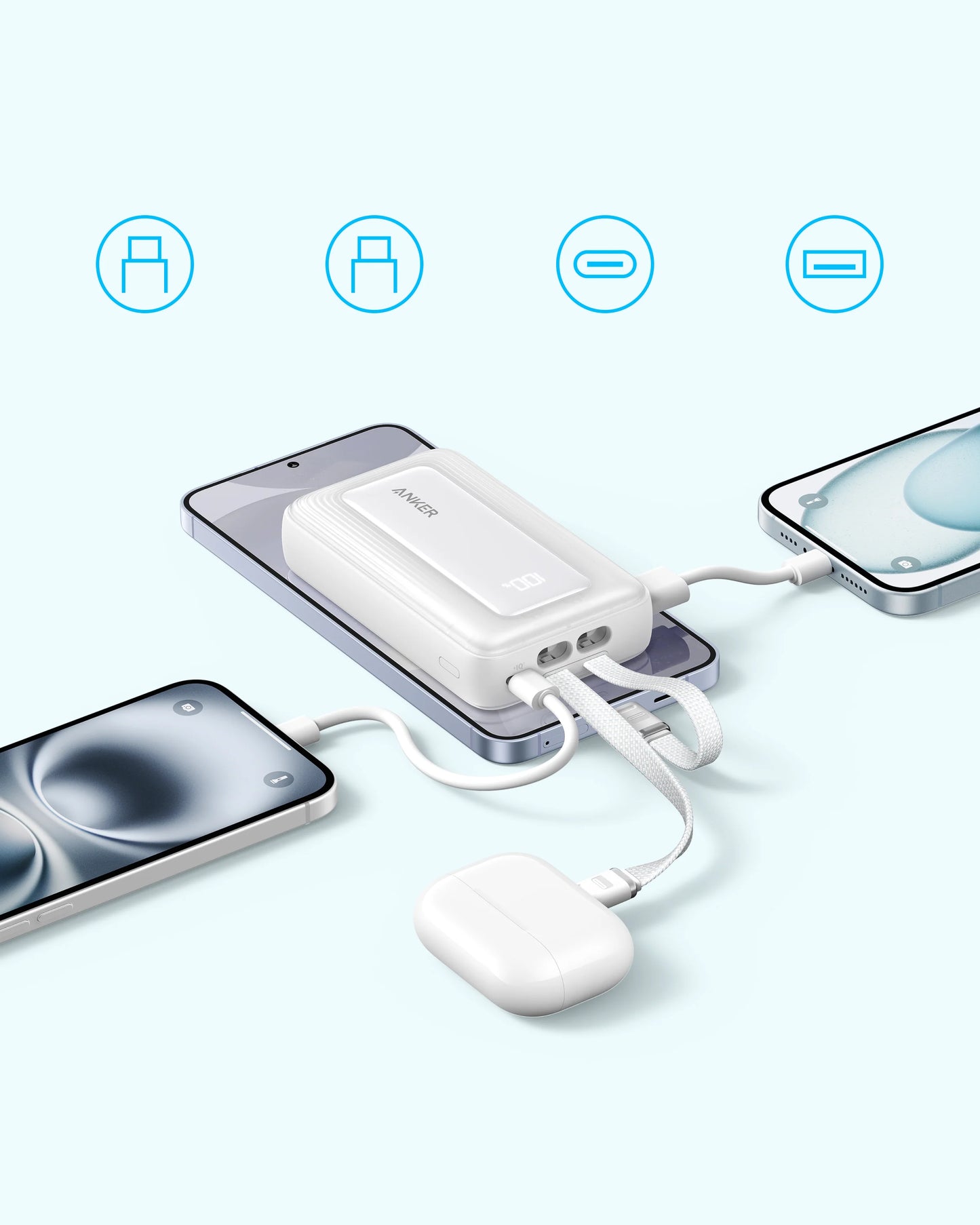 Anker Zolo Power Bank (10K,35W,Built-In Dual USB-C Cables) - A1680H12
