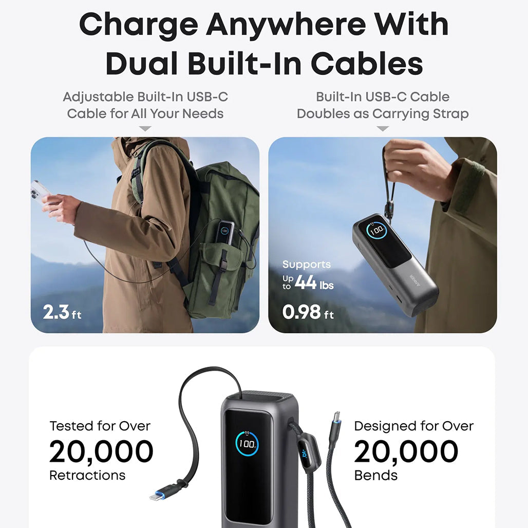 Anker Power Bank 25000mAh 165W Ultra-Fast Portable Charger with Retractable USB-C Cables (Model A1695)