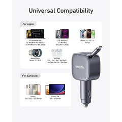 Anker Nano 75W USB-C Car Charger with Built-In Retractable Cable