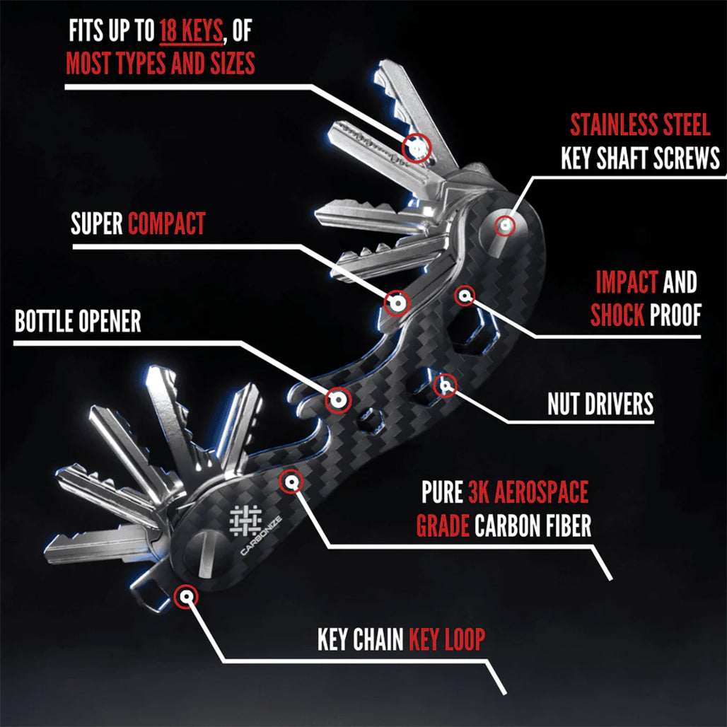 Carbonize PRO Carbon Fiber Key Organizer – Sleek, Modular, and Multi-Functional for 1–18 Keys