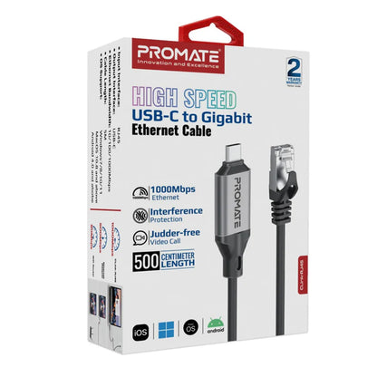 Promate CLink-RJ45 - High-Speed USB-C to Gigabit Ethernet Cable