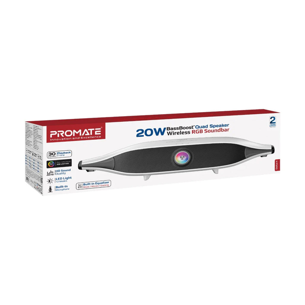 Promate Delta-X — 20W BassBoost™ Quad Speaker Wireless RGB Soundbar