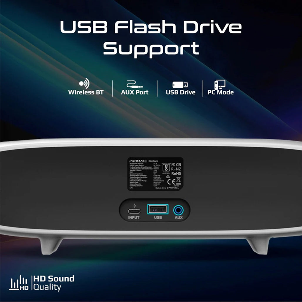 Promate Delta-X — 20W BassBoost™ Quad Speaker Wireless RGB Soundbar