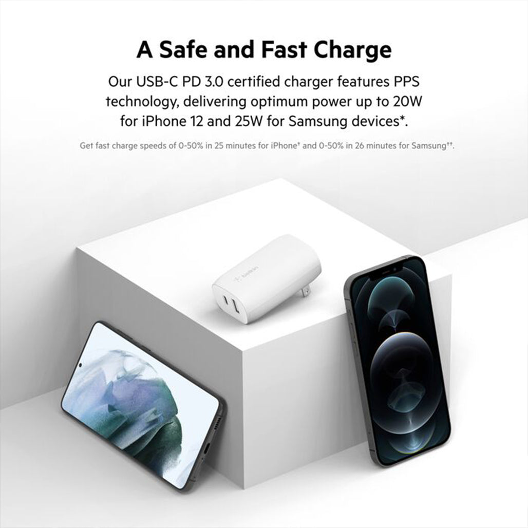 Belkin BoostCharge Dual Wall Charger with PPS 37W (White) - WCB007dqWH