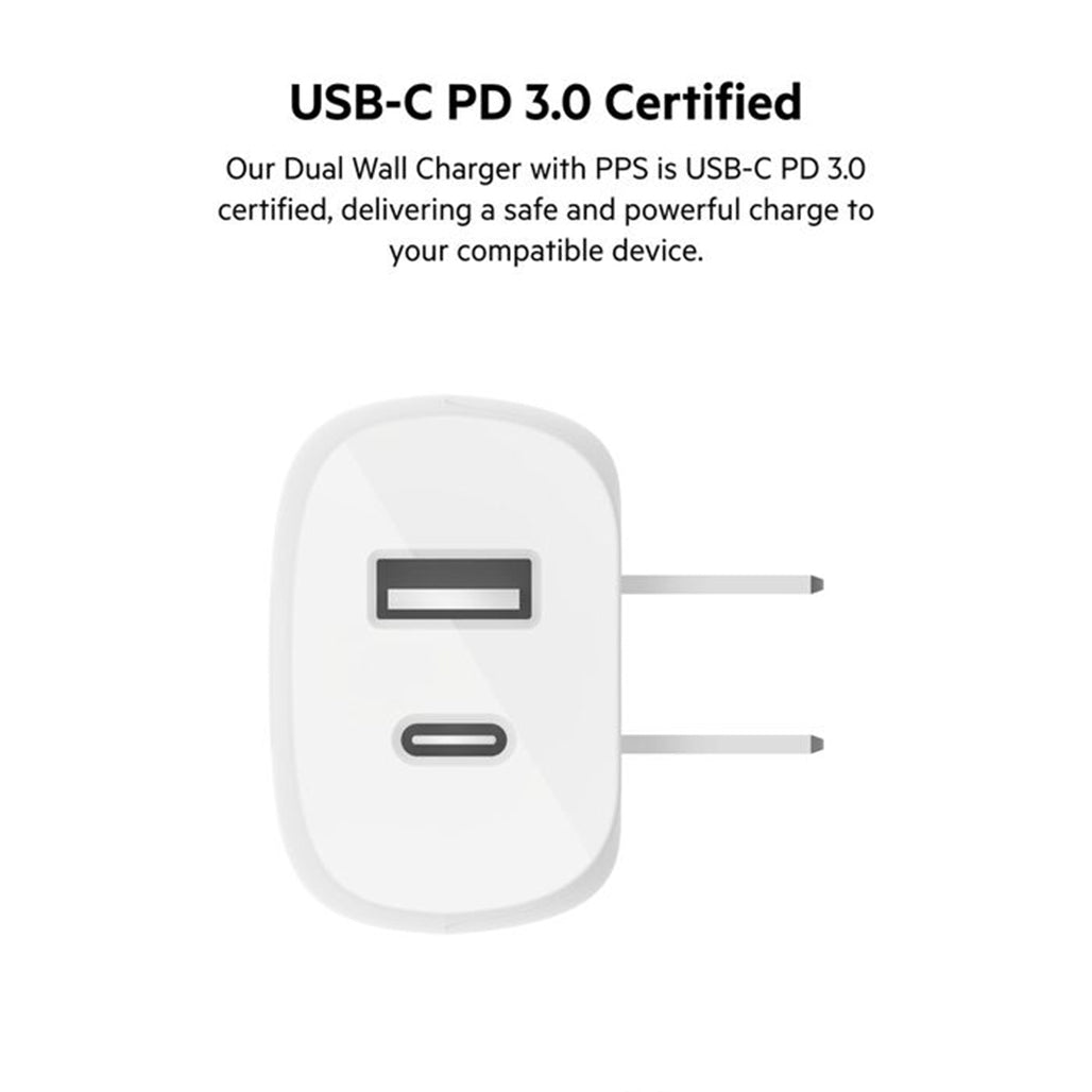 Belkin BoostCharge Dual Wall Charger with PPS 37W (White) - WCB007dqWH