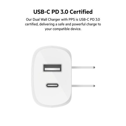 Belkin BoostCharge Dual Wall Charger with PPS 37W (White) - WCB007dqWH