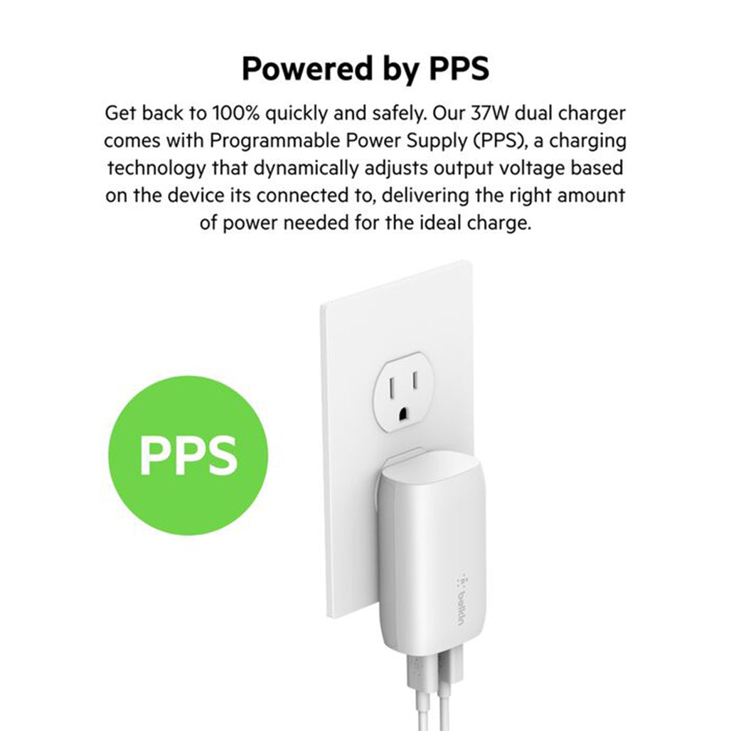 Belkin BoostCharge Dual Wall Charger with PPS 37W (White) - WCB007dqWH