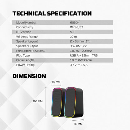 Fantech GS304 Groove Dual Mode RGB Speaker – Wired & Bluetooth 5.3 Desktop Audio
