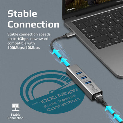 Promate GigaHub-C - Multi-Port USB-C Hub with Ethernet Adapter (USB 3.0 Ports, 5Gbps Sync, 1000Mbps Ethernet)