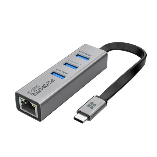 Promate GigaHub-C - Multi-Port USB-C Hub with Ethernet Adapter (USB 3.0 Ports, 5Gbps Sync, 1000Mbps Ethernet)