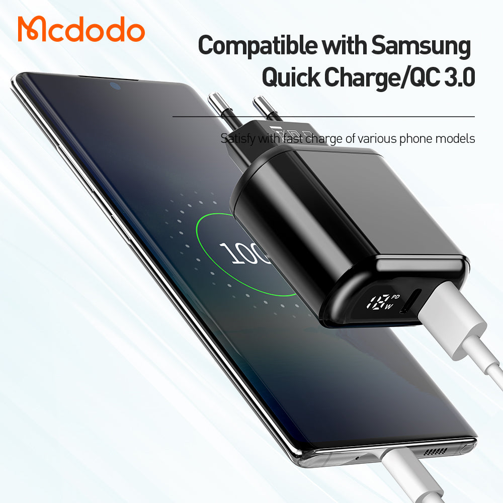 Mcdodo CH-717 Dual Port 20W Fast Charger – PD 3.0 + QC 3.0 with Digital Display