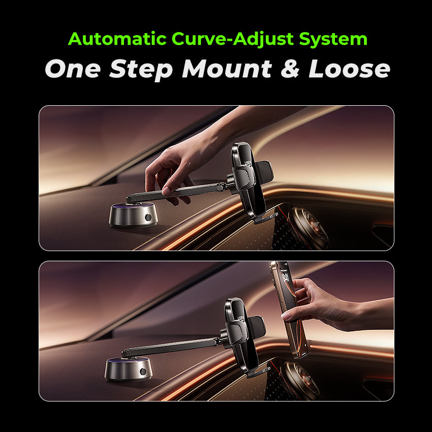 Lisen A680 Electric Suction Cup Phone Holder with Clamping Arm, 360° Rotation, and Battery Indicator