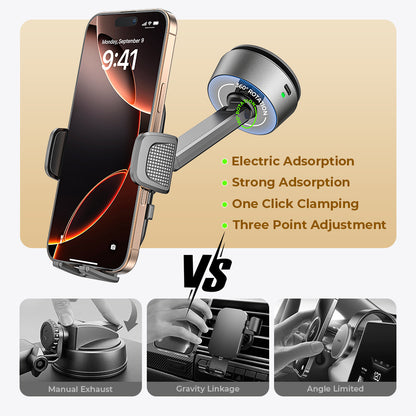 Lisen A680 Electric Suction Cup Phone Holder with Clamping Arm, 360° Rotation, and Battery Indicator