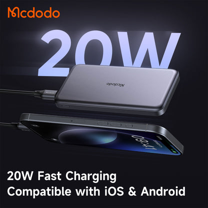 Mcdodo MC-378 10000mAh Metal Power Bank – Ultra-Thin 20W PD Fast Charging, Dual USB-C, LED Display