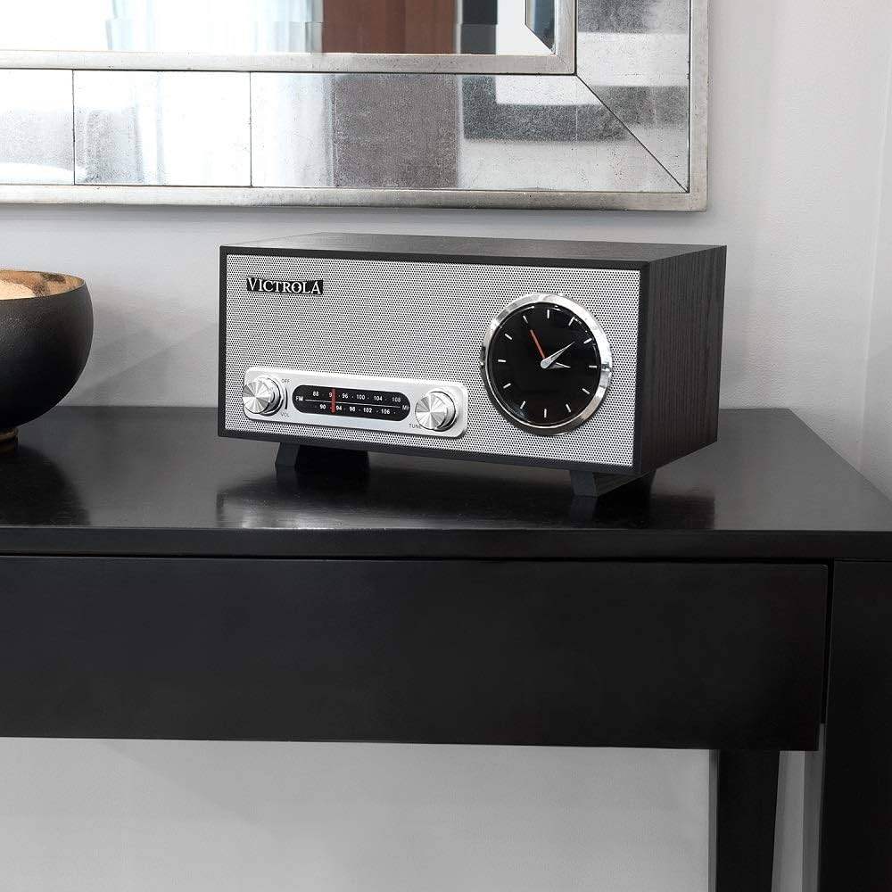 Victrola VC-100 Vintage Bluetooth Digital Clock Speaker with FM Radio and USB Port - Black