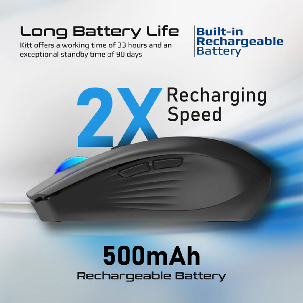 Promate Kitt — 2.4GHz Wireless Ergonomic Optical Mouse with LED Rainbow Lights