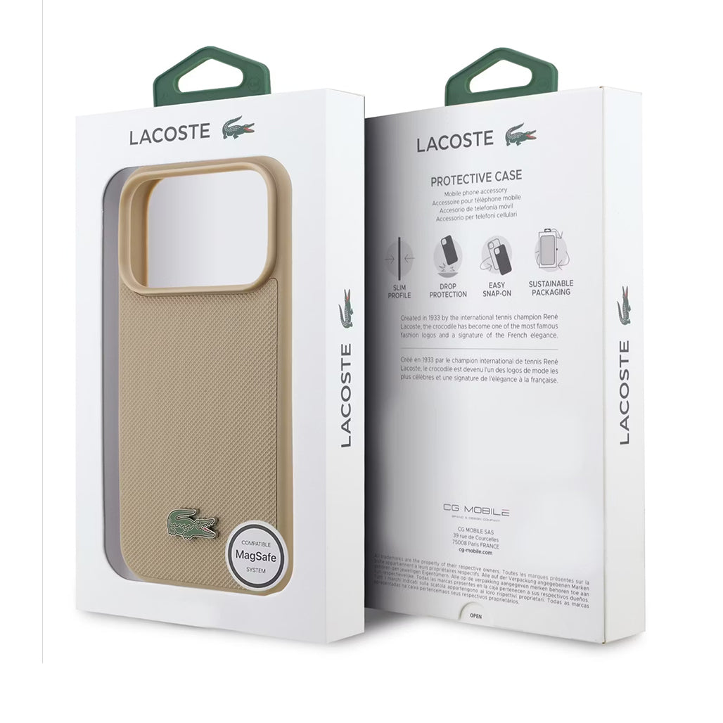 Lacoste MagSafe PU Leather Hard Case for iPhone 17 Pro and 17 Pro Max – Taupe
