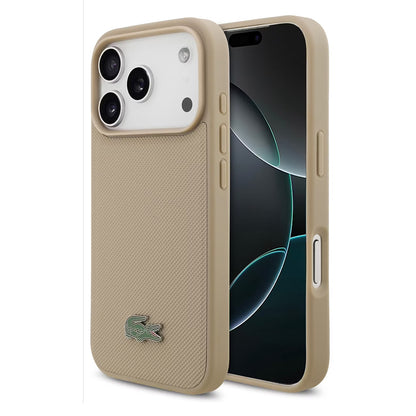 Lacoste MagSafe PU Leather Hard Case for iPhone 17 Pro and 17 Pro Max – Taupe