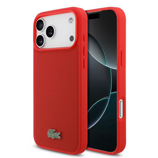 Lacoste MagSafe PU Leather Hard Case with Iconic Petit Piqué Logo for iPhone 17 Pro - Red
