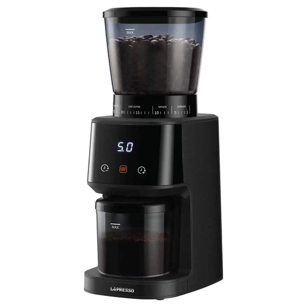 LePresso Conical Burr Coffee Grinder 275g – 31 Settings, Timer