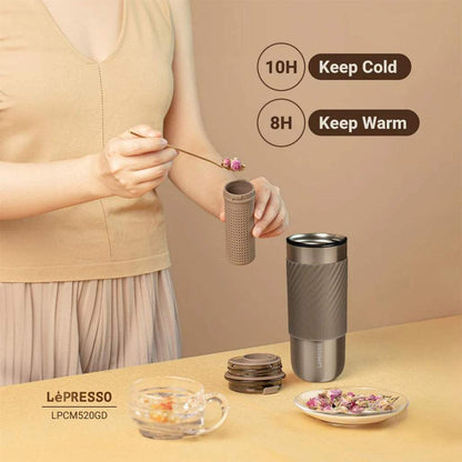 Lepresso Thermal Tumbler with Infusion Filter 520ml Stainless Steel Insulated Bottle with Reusable Straw - Brass