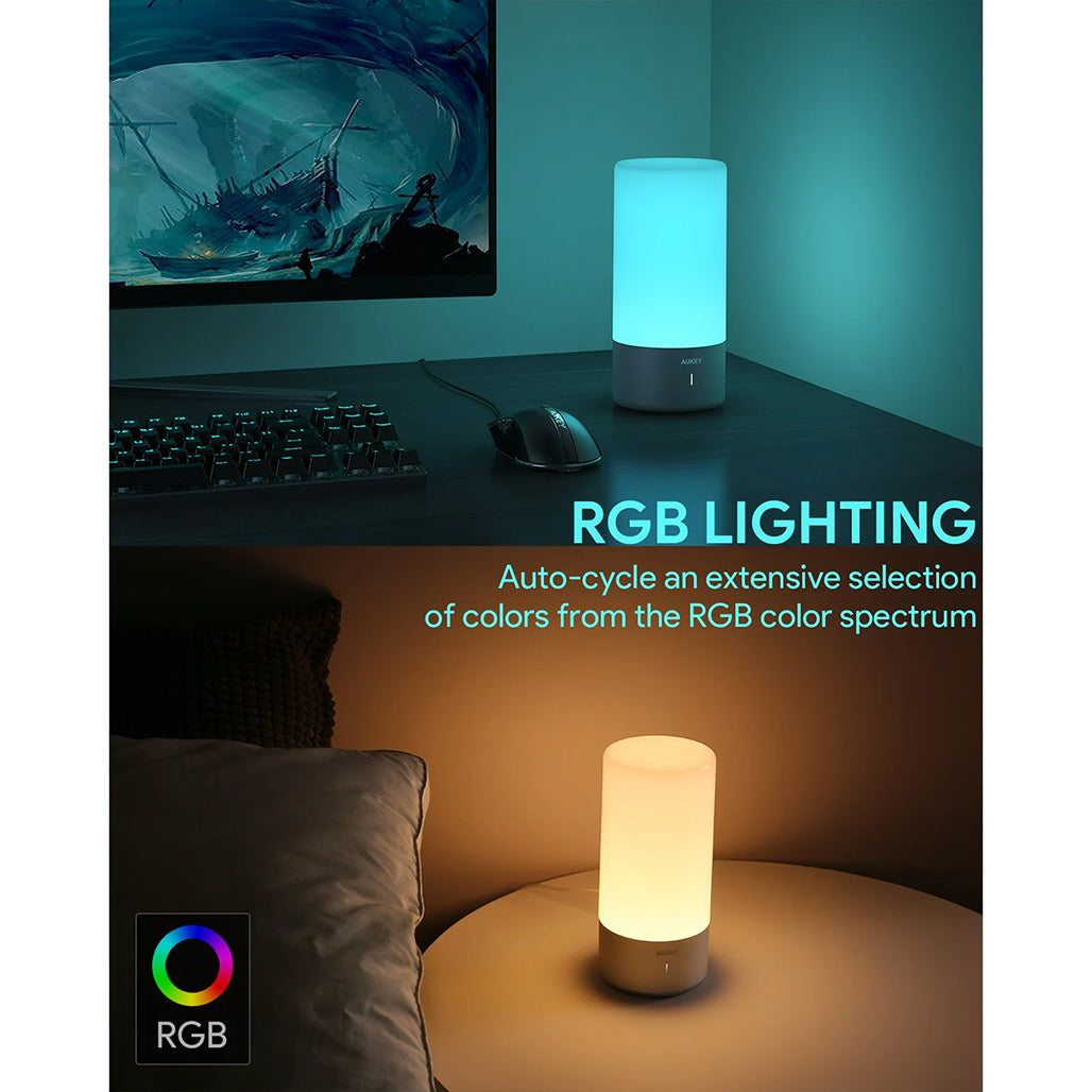 Aukey Touch Sensor Table Lamp with RGB Color Changing & Dimmable Warm White Light