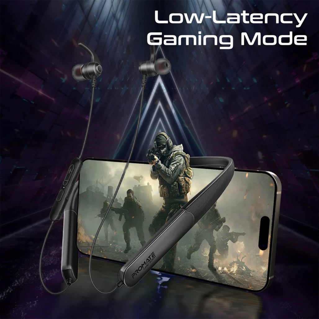 Promate Leap-200H — SportFit™ High Fidelity Wireless ENC Neckband Earphones with 200 Hours Playtime