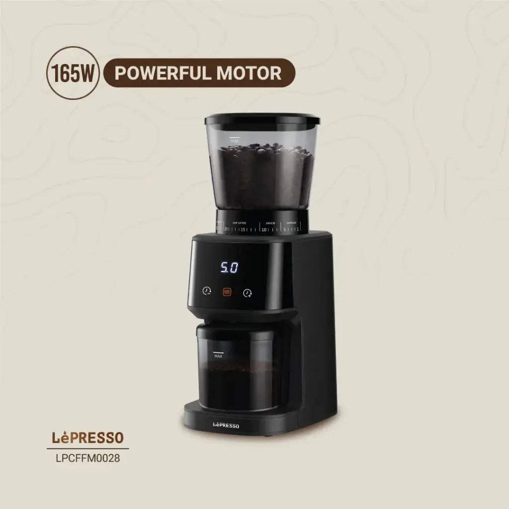 LePresso Conical Burr Coffee Grinder 275g – 31 Settings, Timer