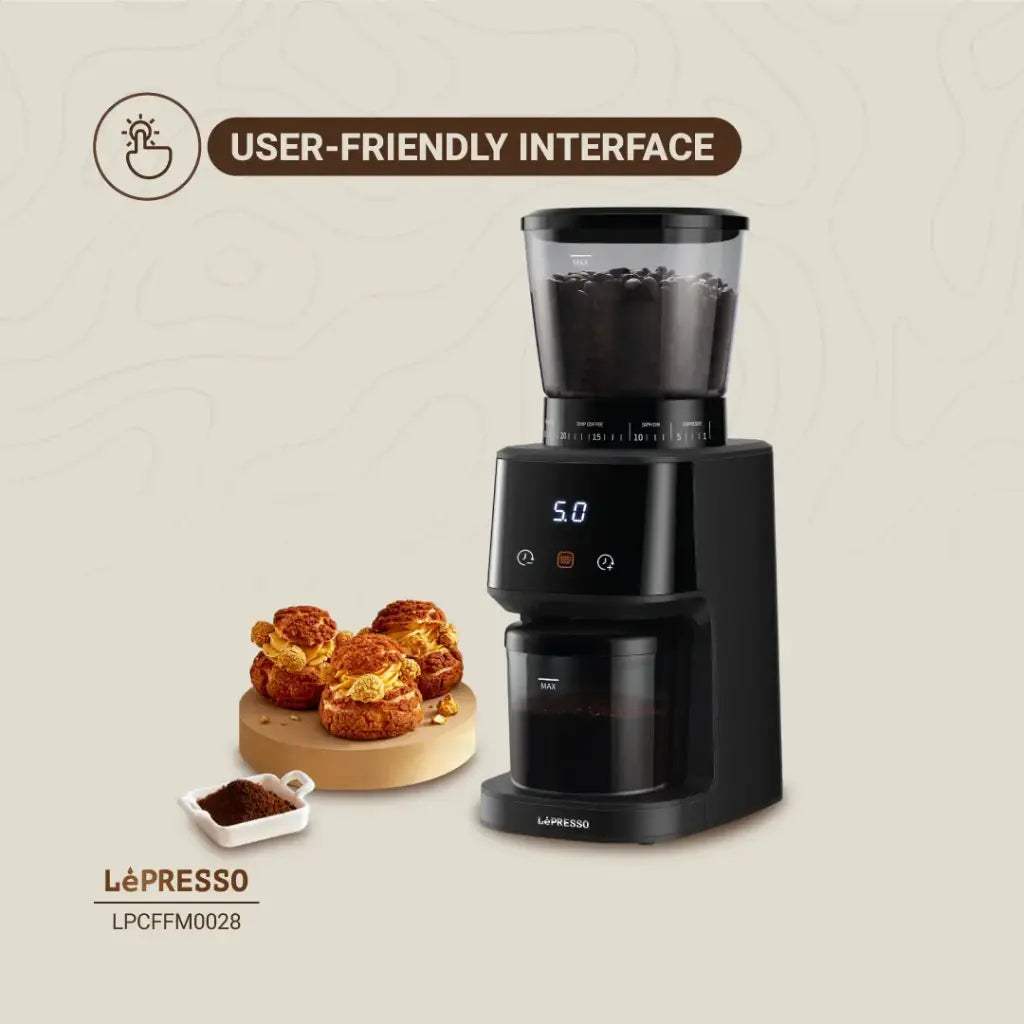 LePresso Conical Burr Coffee Grinder 275g – 31 Settings, Timer