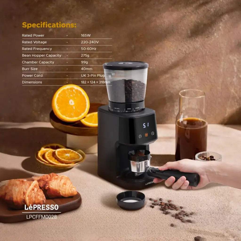 LePresso Conical Burr Coffee Grinder 275g – 31 Settings, Timer