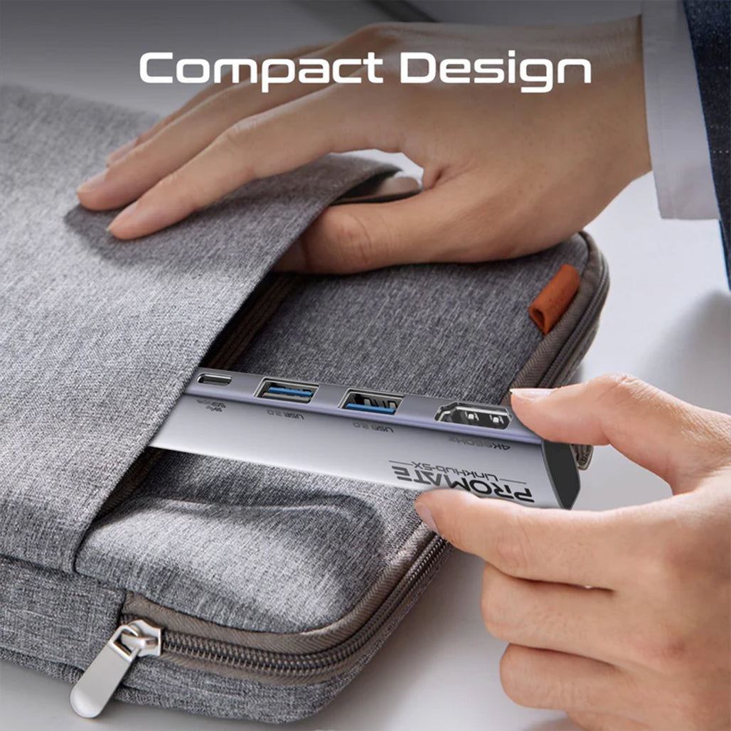 Promate LinkHub-5X - 4K@60Hz Multi-function High-Speed USB-C Hub with 100W Power Delivery