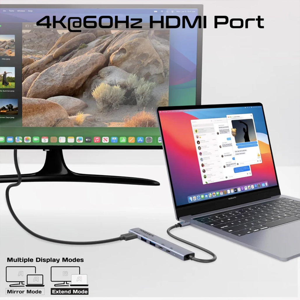 Promate LinkHub-5X - 4K@60Hz Multi-function High-Speed USB-C Hub with 100W Power Delivery