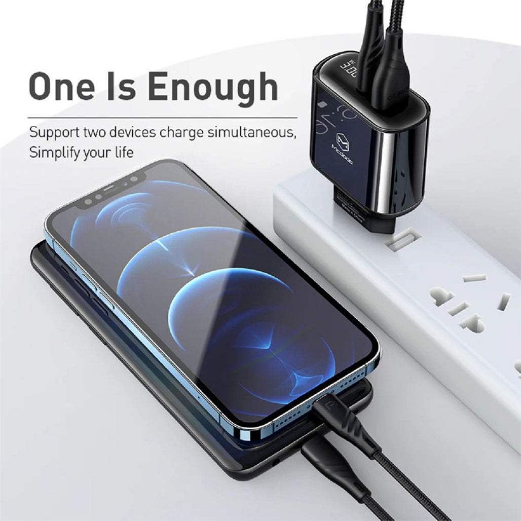MCDODO 20W Fast Charger Adapter PD 3.0 + QC 3.0 with Digital Display and Type-C to Lightning Cable