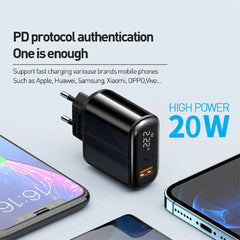 MCDODO 20W Fast Charger Adapter PD 3.0 + QC 3.0 with Digital Display and Type-C to Lightning Cable