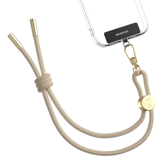 Mageasy Wrist Strap + Strap Card - Beige – 6mm Adjustable Nylon Wrist Lanyard with 360° Carabiner & Ultra-Thin Strap Card