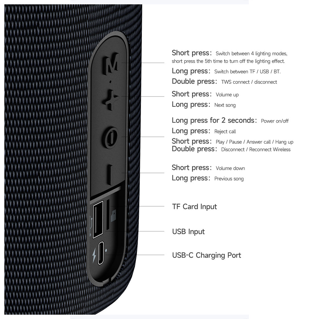 Mcdodo Portable Bluetooth Speaker with Colorful Lights - BS-1410