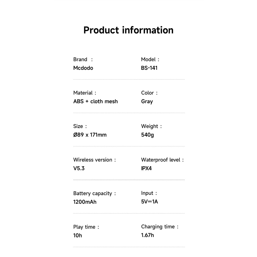 Mcdodo Portable Bluetooth Speaker with Colorful Lights - BS-1410