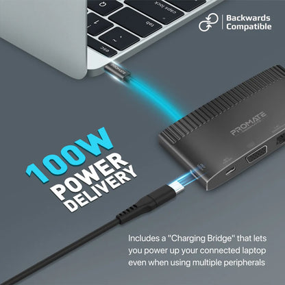 Promate MediaHub-C6 - 6-in-1 Highly Versatile USB-C Media Hub with 100W Power Delivery
