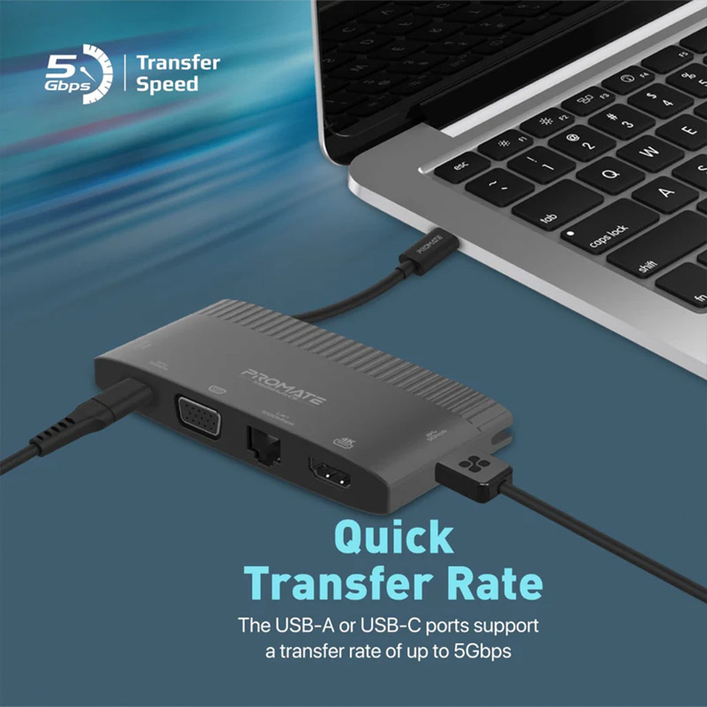 Promate MediaHub-C6 - 6-in-1 Highly Versatile USB-C Media Hub with 100W Power Delivery