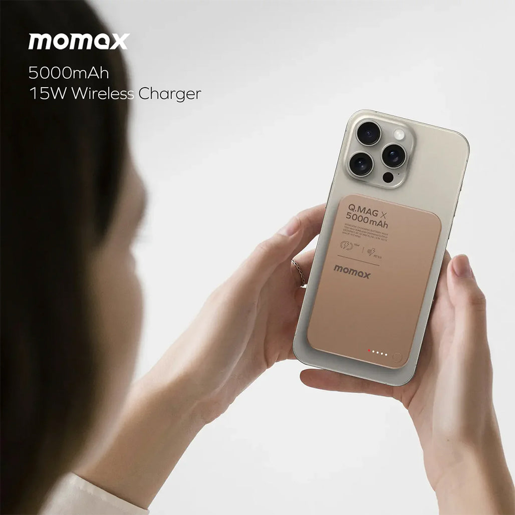 Momax Q.Mag X Magnetic Wireless Power Bank 5000mAh - Sandstone - Slim & Fast Charging