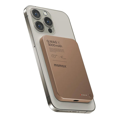 Momax Q.Mag X Magnetic Wireless Power Bank 5000mAh - Sandstone - Slim & Fast Charging