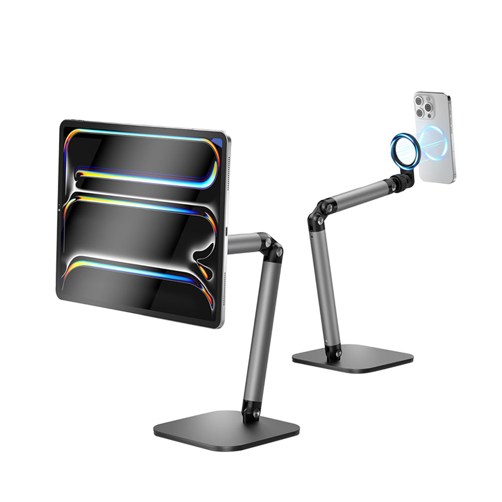 Telesin Magnetic Desktop Phone Stand – 360° Adjustable Metal Hinge, Dual 1/4" Mounts, Foldable Design, Aluminum Alloy Build – P3-DS-01