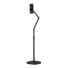 TELESIN Phone Floor Stand with Articulating Arm and MagSafe – 360° Adjustable Mount, Heavy-Duty Base, Foldable Design – Black/Silver