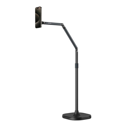 TELESIN Phone Floor Stand with Articulating Arm and MagSafe – 360° Adjustable Mount, Heavy-Duty Base, Foldable Design – Black/Silver