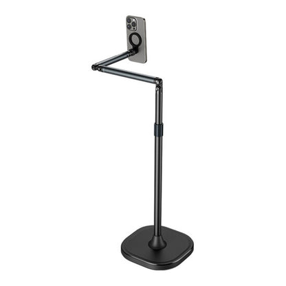 TELESIN Phone Floor Stand with Articulating Arm and MagSafe – 360° Adjustable Mount, Heavy-Duty Base, Foldable Design – Black/Silver