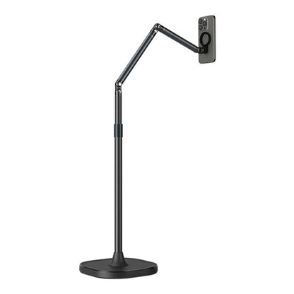TELESIN Phone Floor Stand with Articulating Arm and MagSafe – 360° Adjustable Mount, Heavy-Duty Base, Foldable Design – Black/Silver