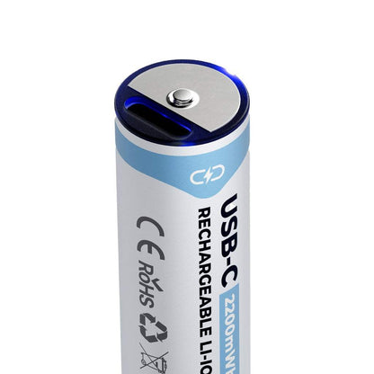 Powerology 1.5V Type-C Rechargeable AA Lithium-Ion Batteries (4-Pack, 2200mWh)